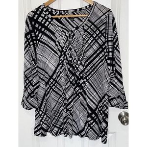 COCOMO Women’s 3/4 roll-tab Sleeve‎ Handkerchief Hem Pintuck Tunic Top Size 1X